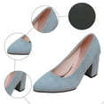 thumbnail image 7 of Suede Heels for Women Classic Solid Color Closed Pointed Toe Chunky Heeled Slip on Pumps Shoes Casual Dressy Business Work Shoes Blue Size 8.5, 7 of 7