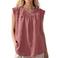 thumbnail image 2 of CQONEPT Womens Sunmmer Tops Cotton Linen Tank Tops Crewneck Loose Casual Sleeveless Summer Vacation Shirts Pink 2XL, 2 of 7