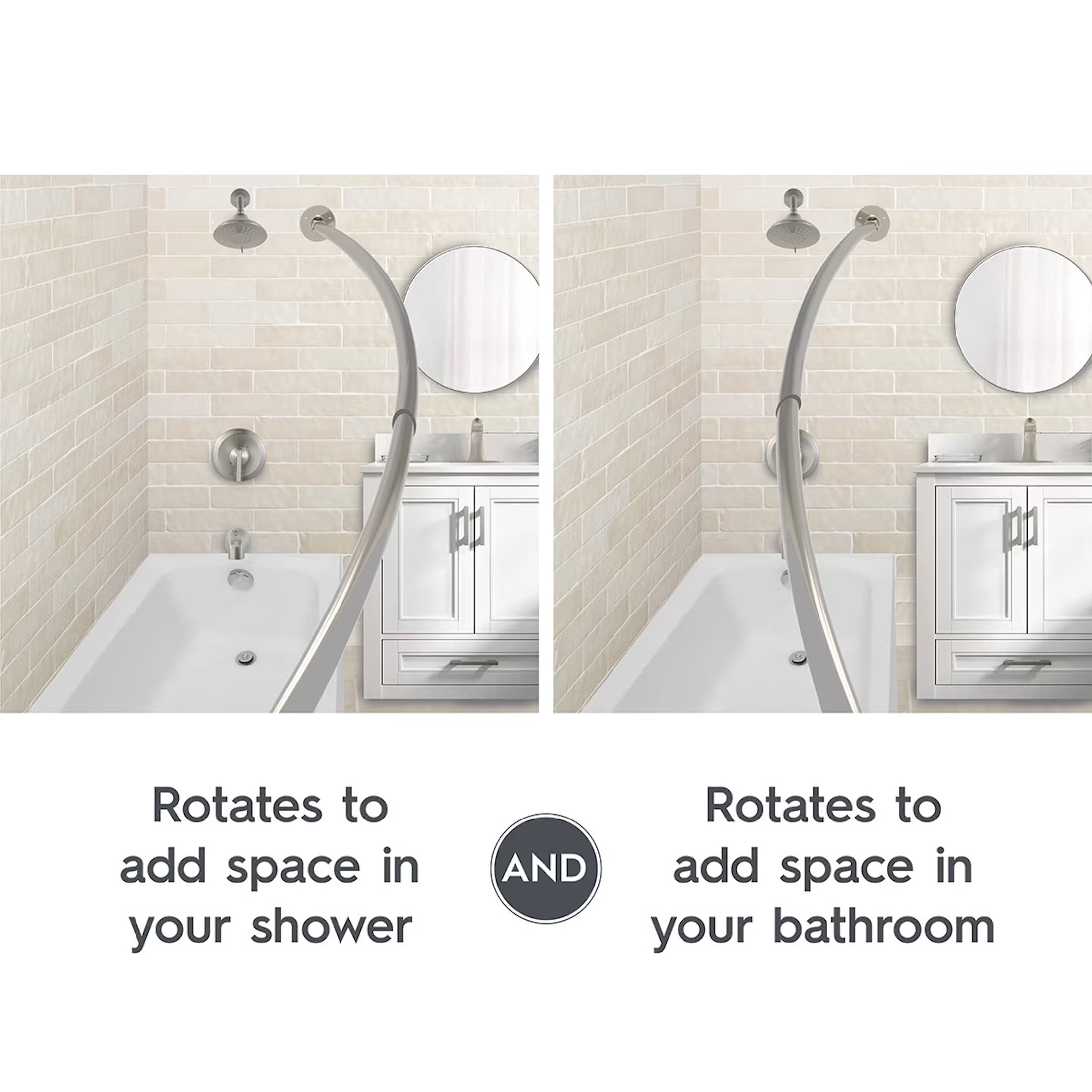 Better Homes & Gardens 45" -to 72" Adjustable Rotating Rust-Proof Curved Shower Rod, Satin Nickel