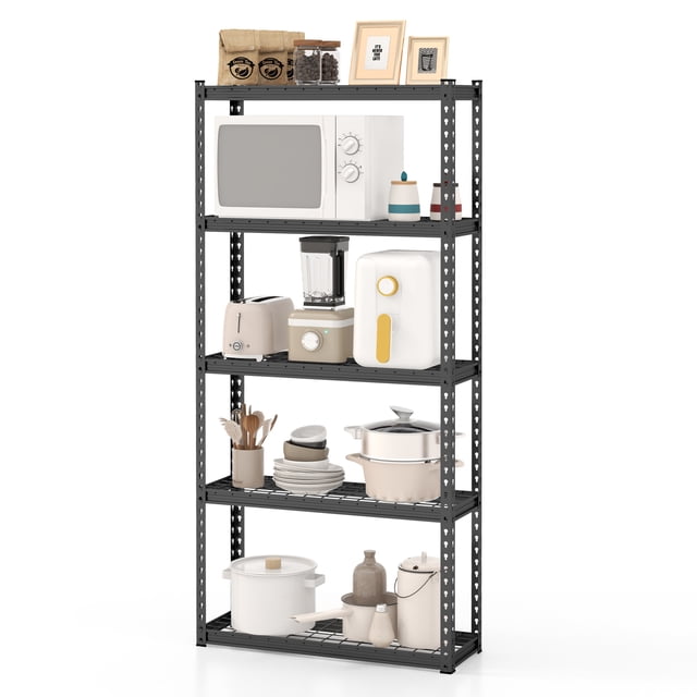 Patiojoy 5-Tier Shelving Rack, Metal Shelving Unit w/ Height Adjustable & Flexible DIY Design Heavy-duty Frame Anti-slip Foot Pads
