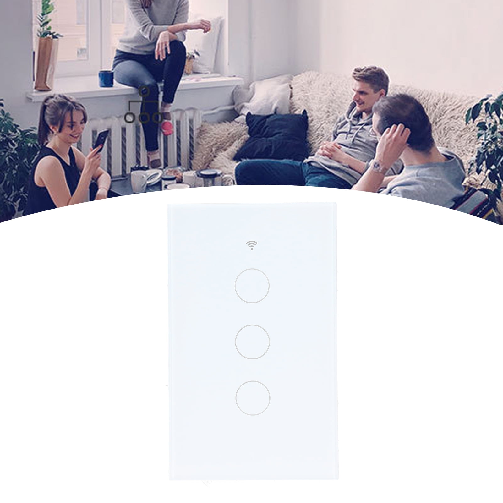 BIMZUC Intelligent Light Touch Switch Remote Control 3 Gang American Type Zigbee Home Automation Wall Switch Panel 100-240V White (15 cm / 5.91 inches)
