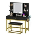 thumbnail image 3 of Dextrus Vanity Desk Set with Light Mirror & Power Outlet, Makeup Table with 3 Drawers, Adjustable Cabinet/Makeup Vanity Stool for Women, Girls - Black, 3 of 10