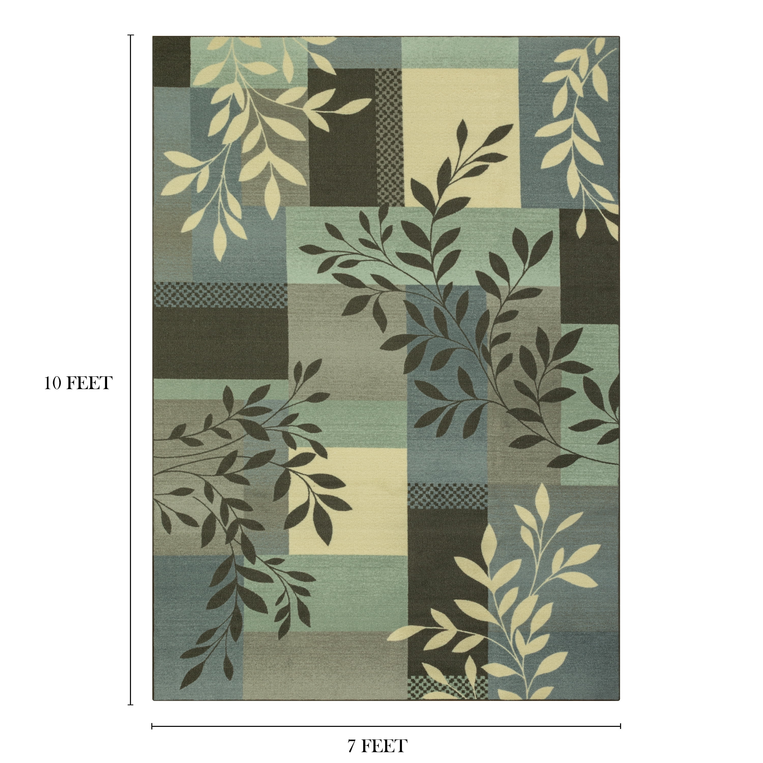 Mainstays Traditional Leaf Block Aqua Gray Print Indoor Area Rug, 7' x 10'