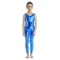 thumbnail image 6 of Kaerm Girls One Piece Ballet Dance Gymnastics Leotard Teamwear Metallic Sleeveless Tank Unitard Light Blue 7-8, 6 of 7