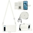 thumbnail image 2 of SaniMore Case for Google Pixel 8 Pro, PU Leather 3D Lattice Stylish for Girls Crossbody Lanyard Flip Kickstand Card Slots Cash Pocket Magnetic Clasp Full Body Protective Shockproof Wallet Shell, White, 2 of 9