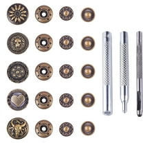 30 Set Leather Snap Fasteners Kit 0.66inch Metal Button Snaps Press Studs with Eyelets Installation Tools Bronze Leather Snaps for Clothes Jackets Jeans Wears Bracelets Bags 1box
