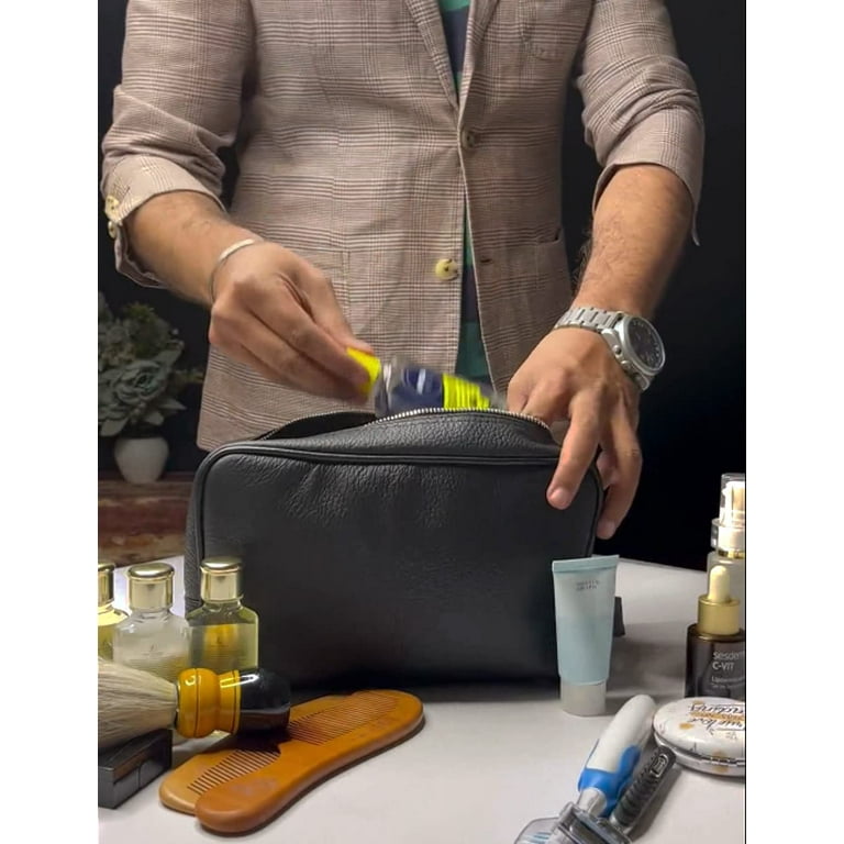 Genuine Leather Toiletry Bag for Men or Women - Travel Shaving Dopp Kit  Bathroom Cosmetic Bag| Hygiene Grooming Kit Organizer | Multifunctional  with