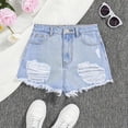 thumbnail image 4 of TOWED22 Girls Ripped Jean Shorts Summer Straight Leg Denim High Waisted Denim Shorts(Light Blue,8-9 Y), 4 of 9