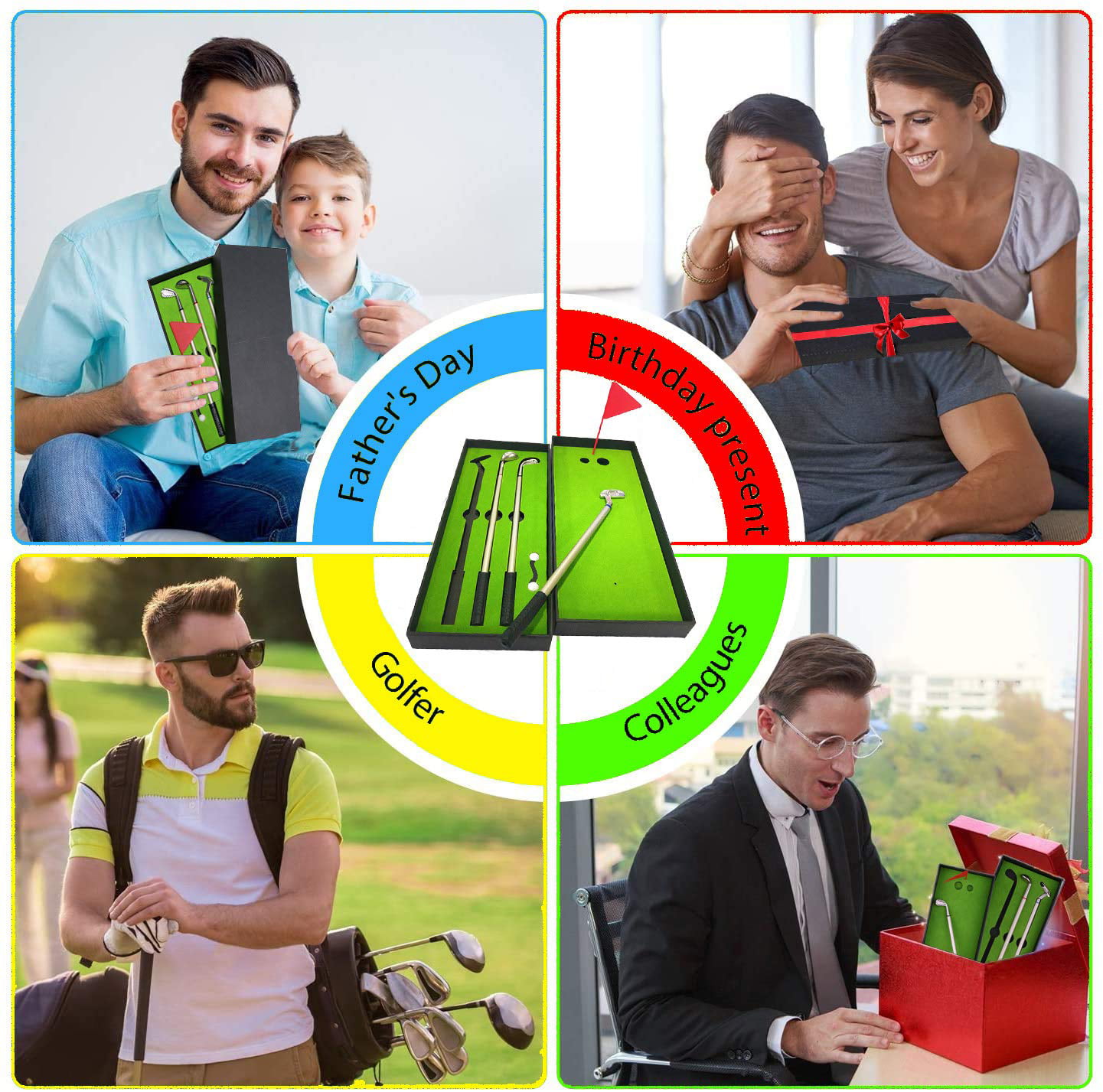 Debuosim Golf Pens with Mini Putting Green, Golf Gifts for Men Women,  Golfers Funny Birthday Gifts, Mini Golf Pens, 3 Golf Clubs Pens with Balls  and