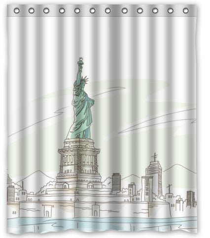 Statue of Liberty In The Sunset Fabric Bathroom Shower Curtains & Hooks 71Inch 