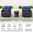 thumbnail image 3 of CHITA 3-Piece Outdoor Wicker Patio Furniture Set with Swivel Glider Chair, Outdoor Chestnut Wicker Chair with Cream Cushion, Blue, 3 of 13