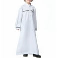 thumbnail image 3 of KAUOD Kids Muslim Midi Thobe Crew Neck Soft Pullover Abaya Robe with Pockets Button Front Plain Long Sleeve Thobe Clothes, 3 of 8