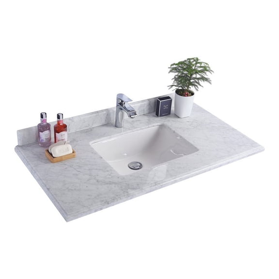 Forever 42" Single Hole White Carrara Marble Countertop with Rectangular Ceramic Sink