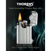 Swiss Retro Soft-Flame Brass Kerosene Lighter,Automatic Ignition, Refillable, Safety Lock, Electroplated, Engraving, Luxury, Collectible, Gift for Husband, Thorens Gen 1 Single Claw Water Ripple