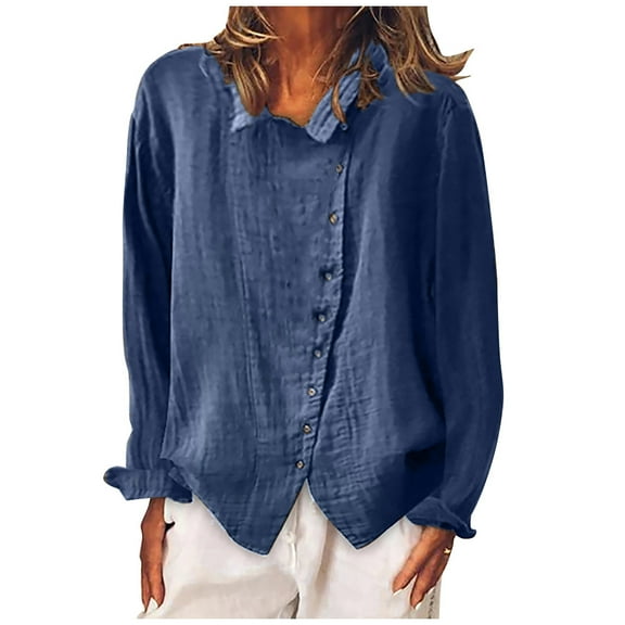 Womens Long Sleeve Shirts Casual Women Cotton Linen Casual Buttons Long Sleeves T Shirt Blouse Tops