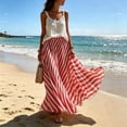 thumbnail image 3 of Boho Skirts for Women Summer Midi Length Loose Fit Plaid Long Flowy Elastic Waist A-Line Skirt Beach Vacation Red XXL(XXL), 3 of 6