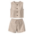 thumbnail image 4 of LEKWK Linen Sets for Women 2 Piece Button Down Crewneck Sleeveless Vest Tops and Drawstring Shorts Summer Fashion Beach Vacation Casual Resort Wear, 4 of 8