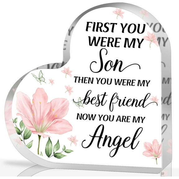 Sympathy Gifts for Loss of Son, Memorial Gifts for Friends Man Male, In Memory of Son Acrylic Heart Plaque, Bereavement Condolences Grief Gifts, Funeral Remembrance Decor Ornament Sign, Grief Gifts