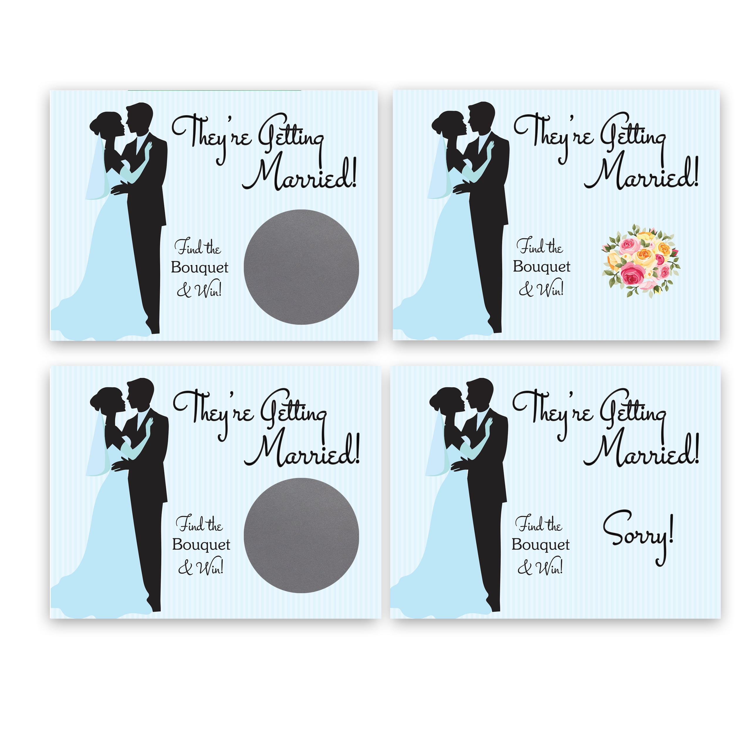 My Scratch Offs Bride & Groom Bridal Shower Scratch Off Game Wedding Party Blue Pinstripe Centerpiece Giveaway 26 Cards w/ 2 Winner