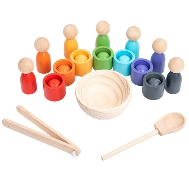 Juguete de clasificación de colores Yiaieng, juguete de madera para clasificar colores para bebés y niños pequeños (7 hombrecitos)