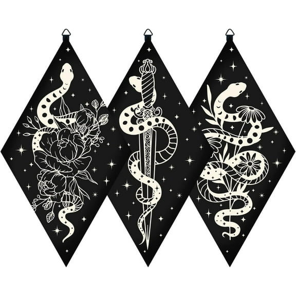 3pcs Snake Flower Witchy Wall Decor Wooden Minimalist Wooden Wall Art Black Gothic Farmhouse Rustic Boho Tarot Pendulum Mystic Hanging Sign 6.7 x 11.8in