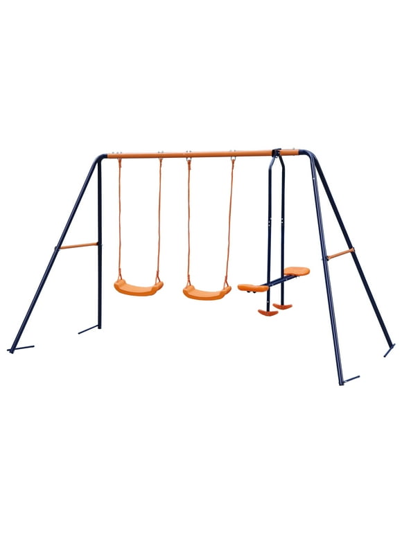 ZenSports Outdoor Double Kids Play Swing Set W/ 2 Seats & 1 Glide Heavy-Duty, 440lbs Capacity