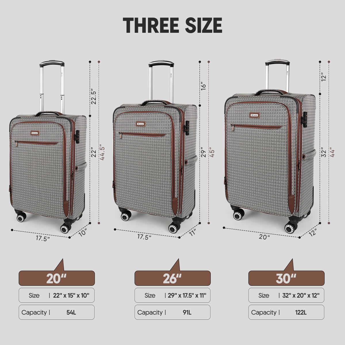 3 Piece Softside Luggage Set Lightweight Spinner Expandable Suitcases with TSA Lock, 20"/26"/30", XJ2511#8
