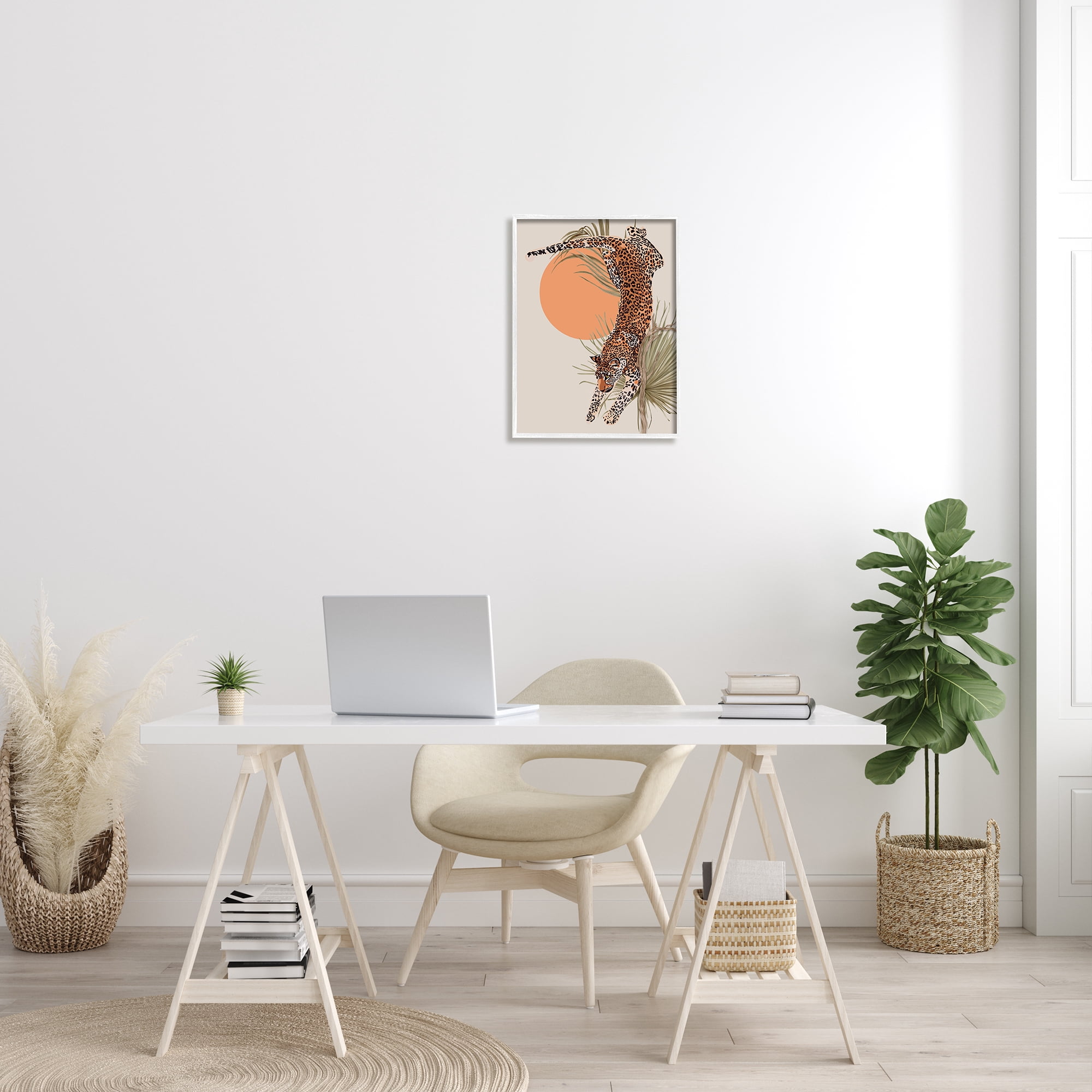 Stupell Industries Jungle Cat Leopard Pounce Orange Sun Palm Leaf, 16 x 20, Designed by Ros Ruseva