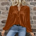 thumbnail image 6 of Mifsaly Velvet Blouses for Women 5 Buttons Pleated Velour Tops V-Neck Long Sleep Shirt Pullover Business Elegant T-Shirts Festival Party Fashion Top Coffee XXL, 6 of 8