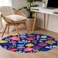 thumbnail image 5 of Summer Ocean Round Living Room Rugs 3.3 ft, Yellow Shell Coral Nautical Blue Background Washable Area Rug with Non-Slip Sturdy Edge Binding Round Front Door Mat Floor Carpet for Entryway, 5 of 9