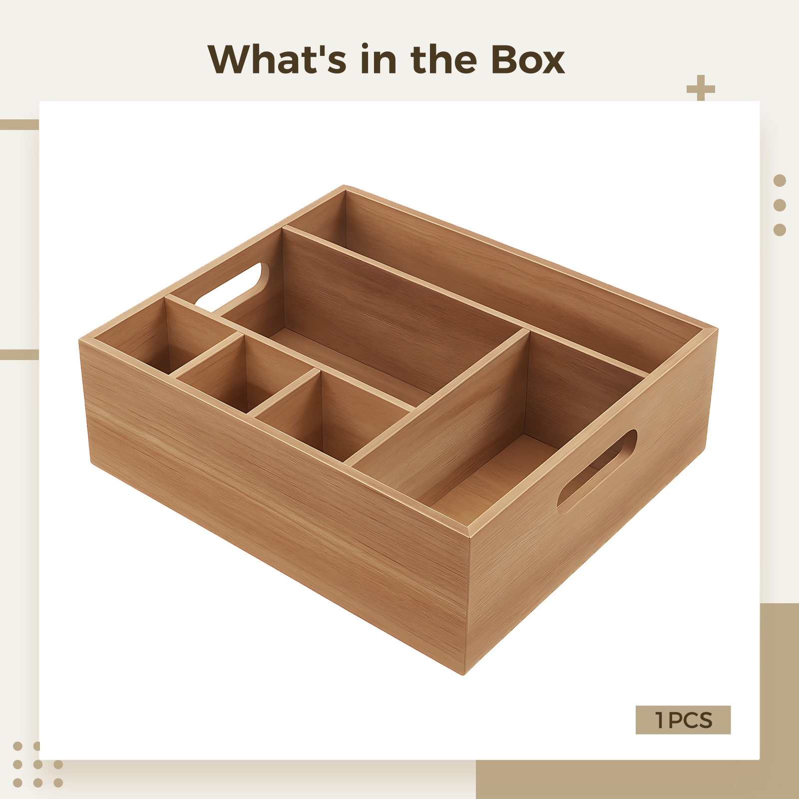Wooden Cutlery Holder for Dining Table, Multiple Compartments Organizer Box, Ideal for Parties, Picnic, and Home Use, Features Handles for Easy Movement 11"x10.5"x3.7"