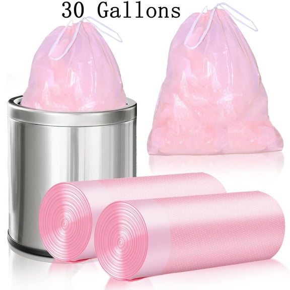30 gallons of durable pink garbage bags, 2 rolls of 30PCS garbage bags are used for household, commercial use, yard garbage and bulk.