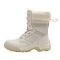 thumbnail image 2 of Mepaouo Women's Winter Boots Mid Calf Warm Fleece Lined Waterproof Lace up Snow Booties(Beige,8.5), 2 of 9