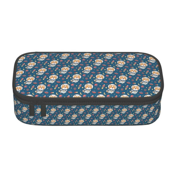 Goofa Astronaut Corgi Dog Pattern Pencil Case, Multi- Slot Pencil Pouch, Portable Pencil Bag, Pen Case for& Office