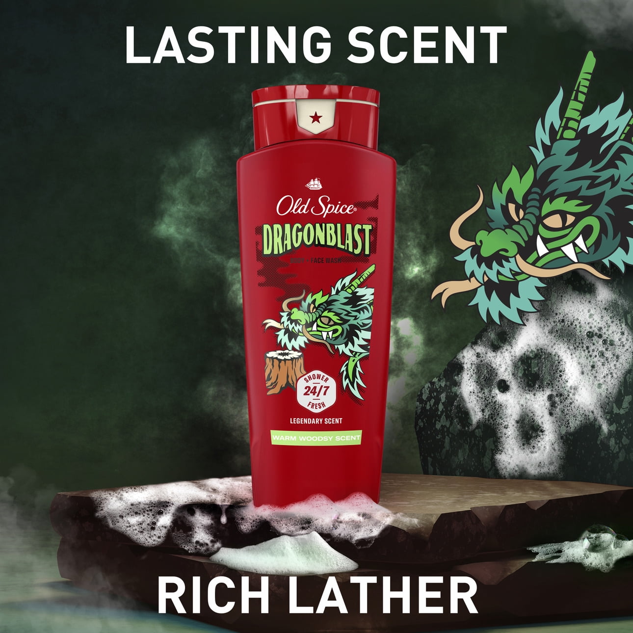 Old Spice Body Wash for Men, Dragonblast, Long Lasting Lather, 24 fl oz
