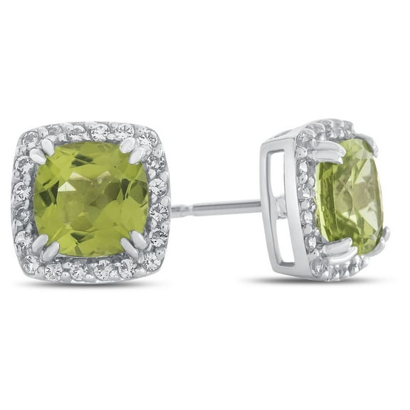 FJC Finejewelers 14k White Gold 6mm Cushion-Cut Peridot with White Topaz accent stones Halo Earrings