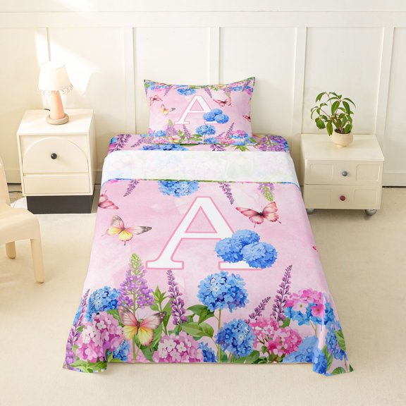 Manfei Lovely Letter A Twin Sheets,Sweet Flower Bedding,Multicolored,3-Piece
