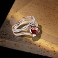 thumbnail image 3 of Divine Creation Women's 2.15 Ct Oval Cut Red Garnet Christmas Thanksgiving Engagement Bridal Ring Set 14K Rose Gold Plated 925 Sterling Silver -6.5, 3 of 3