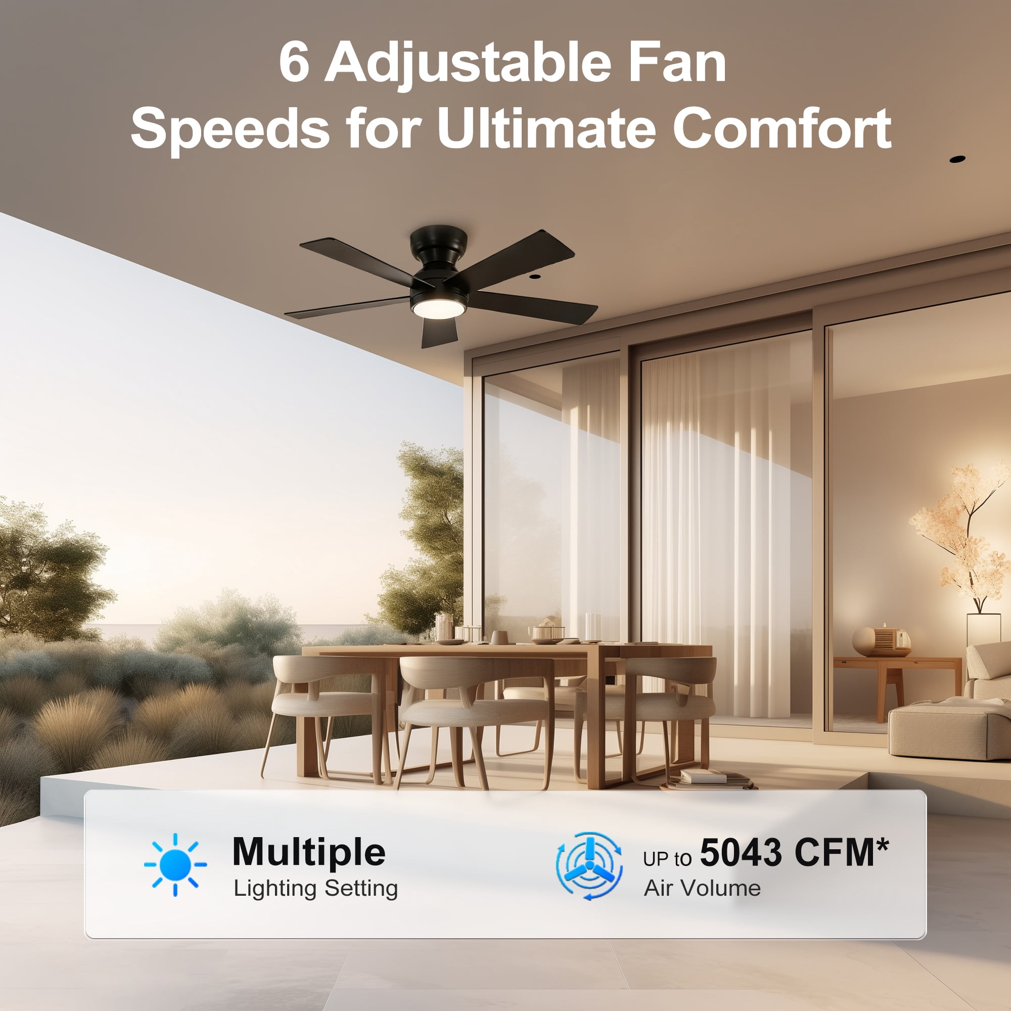 BOFANG Small Ceiling Fan with Light 46" 5-Blade for Kitchen or Office,Matte Black
