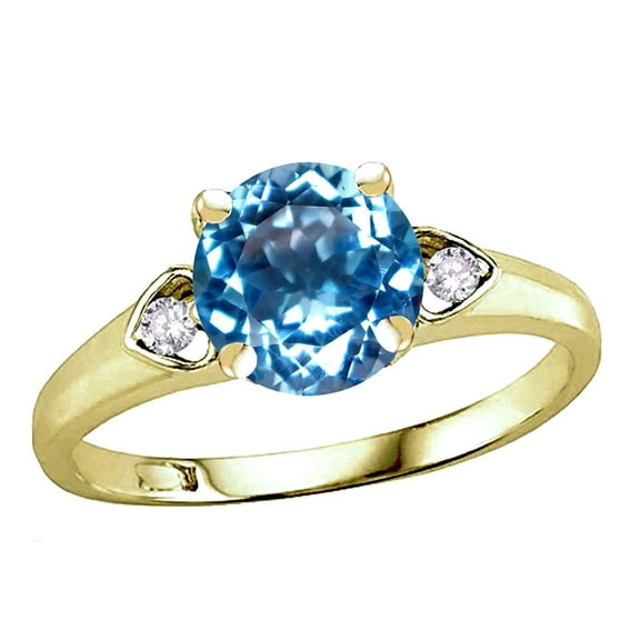 Star K� Round 7mm Genuine Blue Topaz Three 3 Stone Heart Engagement Promise Wedding Ring