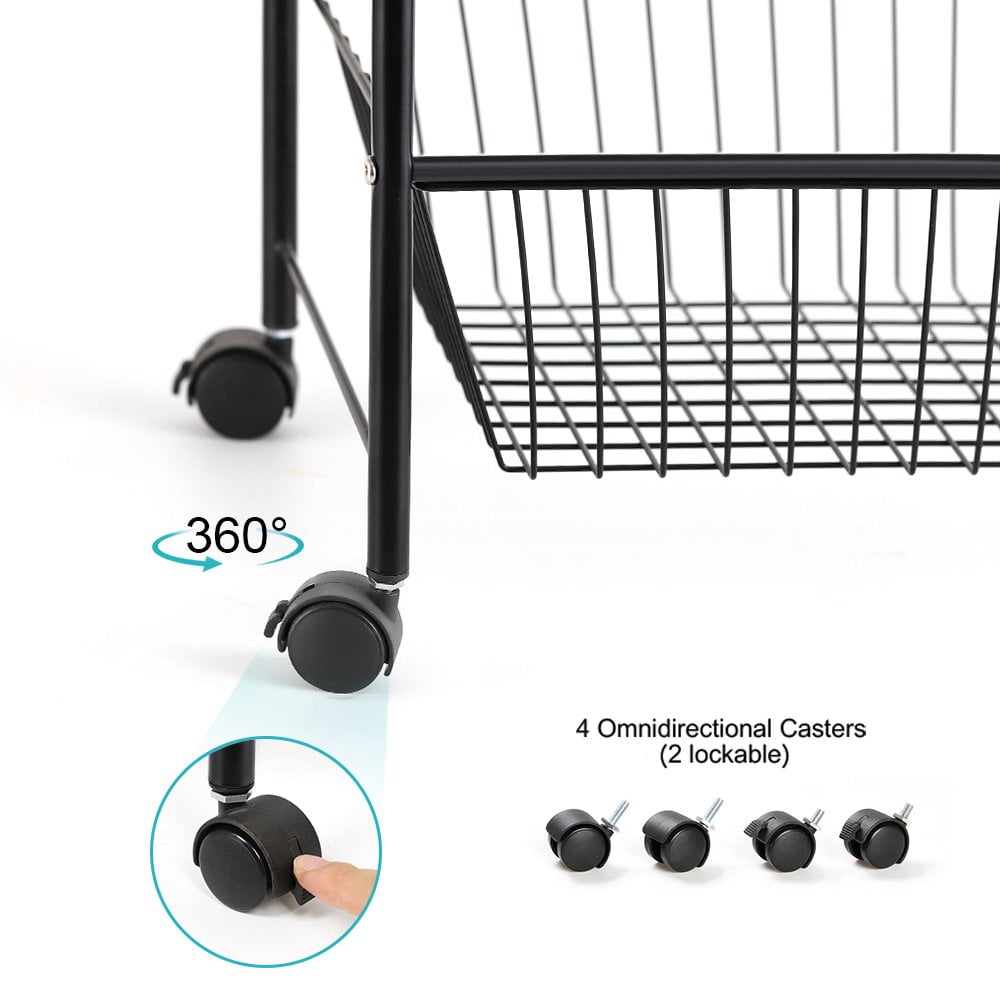 NEX 3-Tier Rolling Basket Stand, Large Size Full Metal Rolling Trolley –  Oberon Distribution