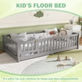 thumbnail image 4 of Bellemave Twin Size Floor Bed with Door and Fence Floor Bed with Bed Slats Sturdy Wood Floor Bed Montessori Bed Frame(Twin, Gray), 4 of 11