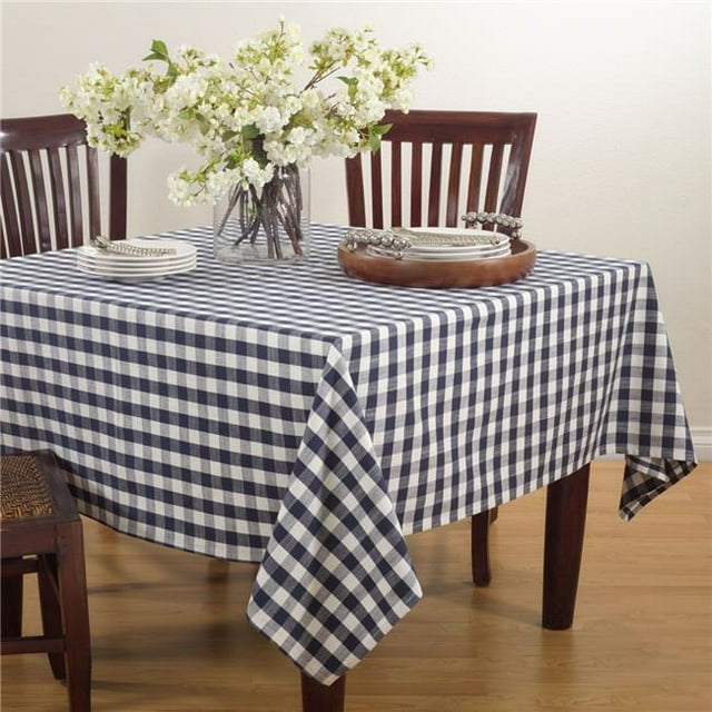 SARO 590.NB72S 72 in. Square Gingham Design Tablecloth - Blue