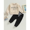 thumbnail image 2 of Cenuakty Baby Boy 2 Piece Outfits Letter Embroidery Long Sleeve Sweatshirt and Elastic Pants for Toddler Fall Tracksuit, 2 of 9
