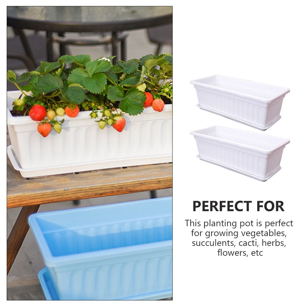 Zcyifa 2pcs Plastic Window Box Planter with Saucers for Indoor Outdoor Garden Balcony