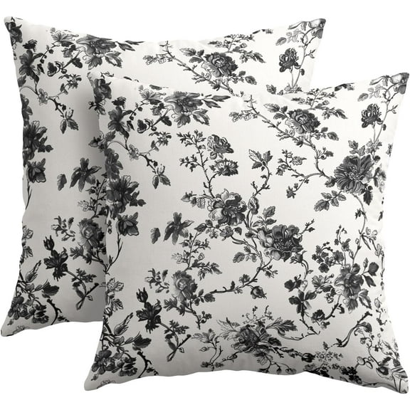 Black Floral Pillow Covers 18x18 Inch Set of 2 Black and Cream Chinoiserie Flower Outdoor Decorative Throw Pillows Vintage Rustic Toile Pillowcases Cushion Covers for Couch Home Decor