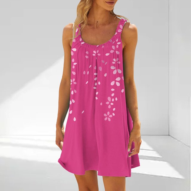 Ovzne Robes d'Été pour Femmes Robe pour Femme Mode Robe Décontractée Sans Manches Imprimée Robe pour Femmes Imprimée Liquidation