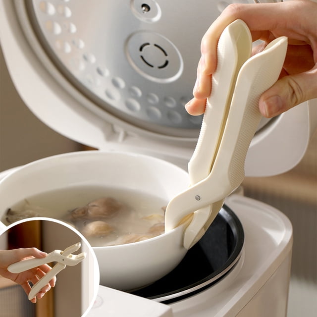 Pinza para cuencos de cocina, pinzas multiusos para mover platos calientes y cuencos, pinza de plástico beige de 16 cm con agarre punteado, antideslizante y resistente al calor para una