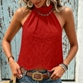 thumbnail image 5 of TEAJOPSUU Tank Tops for Women Halter Neck Embroidered Lace Cropped Tank Tops Bohemian Style Casual Sleeveless Shirts Loose Fit Summer Solid Color Blouses Red, 5 of 6