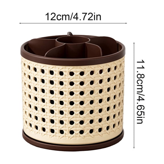 Rotating Storage Cup Rotating Storage Cup, Rattan Organizer with Dividers for Makeup Brushes Pens, Spinning Desktop Holder for Vanity, Office Supplies, Cosmetics - Rattan Organizer